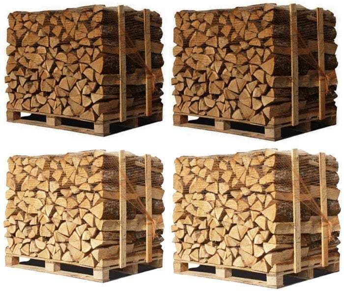 4 X Paletten (2 Eiche weiß + 2 Buche/Hainbuche) – Scheite von 33 cm