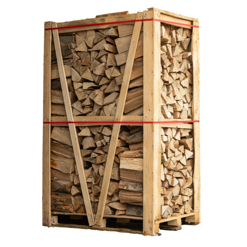 2x Paletten (weiße Eiche + Buche/Hainbuche) – 33 cm Scheite