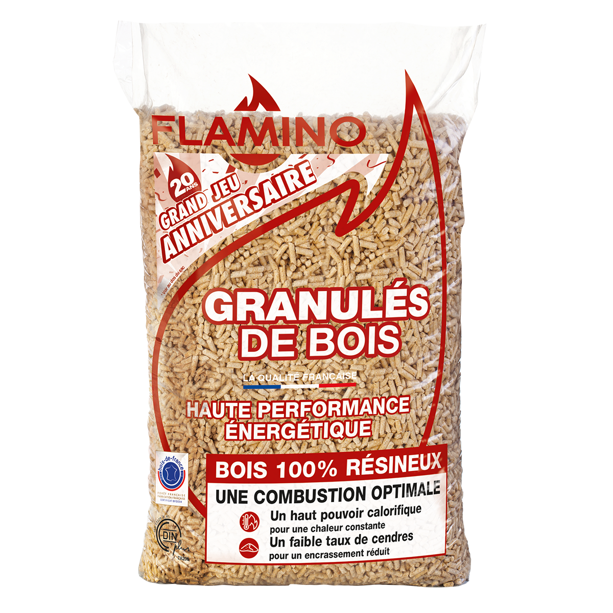 Holzpellets FLAMINO – Palette 72 Säcke à 15 kg – DINplus